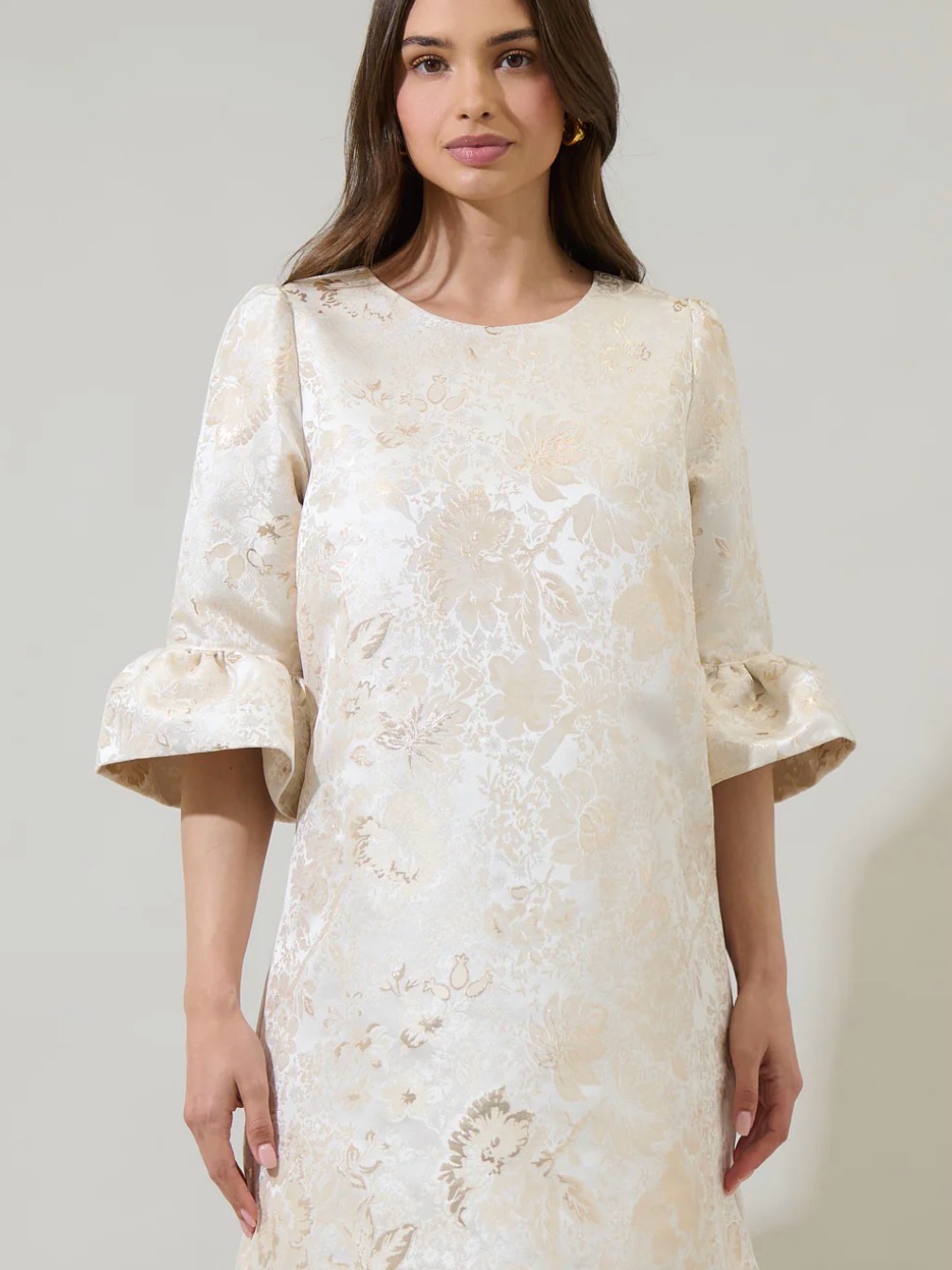 Sugarlips Champagne Floral Brocade Shift Dress